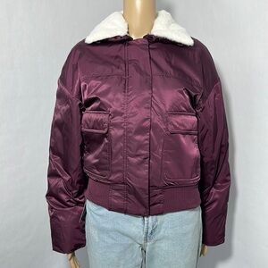 Women's Red Faux Fur Bomber Jacket Zip Up By Universal Thread (LRW750)